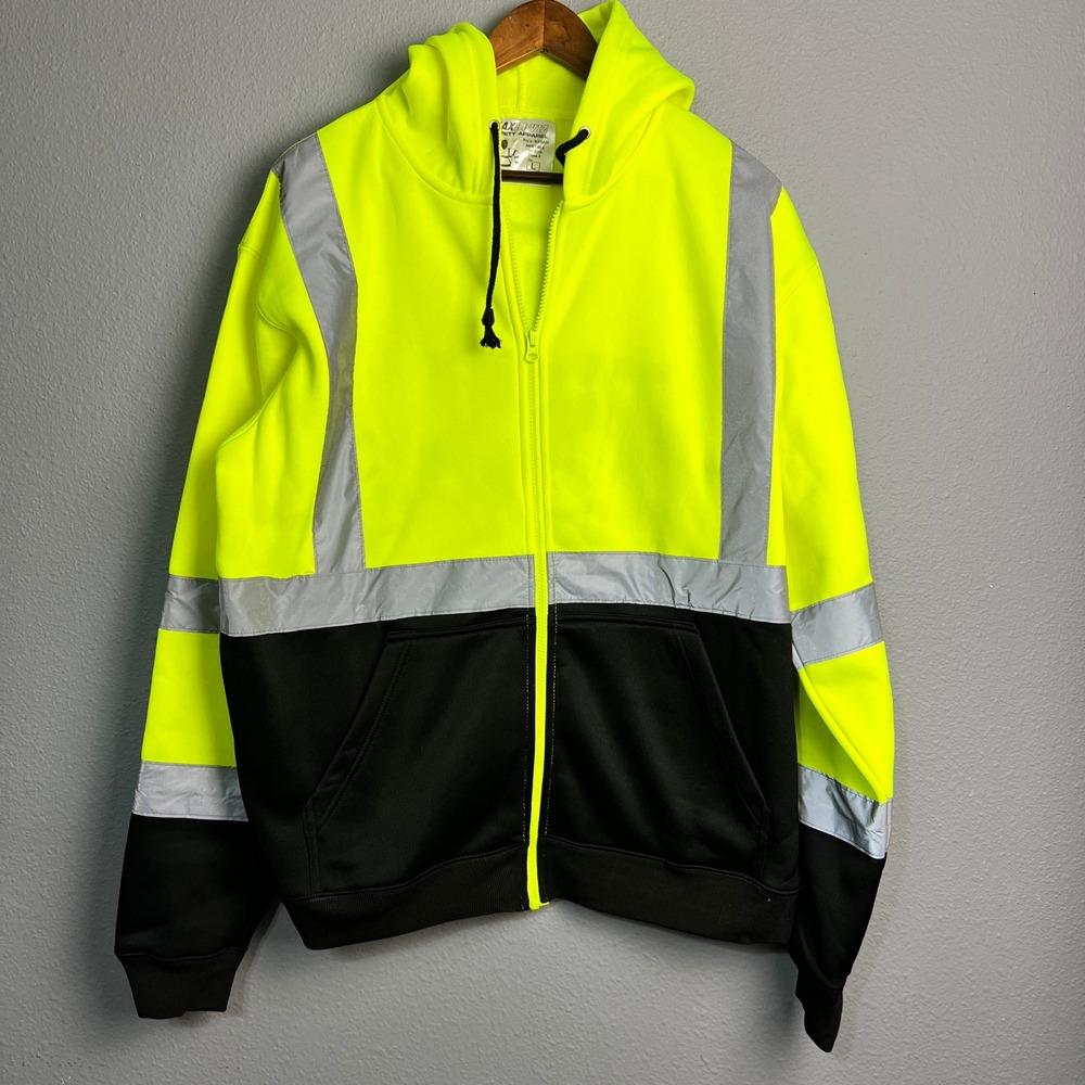 MAXHi-Viz‎ Safety Hoodie ANSI Class 3 Hi Vis Reflective Zip Up Jacket L Yellow